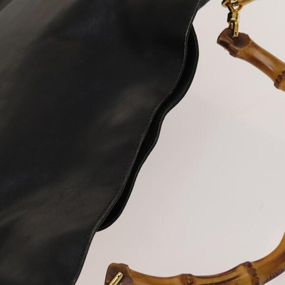 GUCCI Bamboo Hand Bag Leather Black Gold 001 2113 001 2113 - Picture 6 of 12